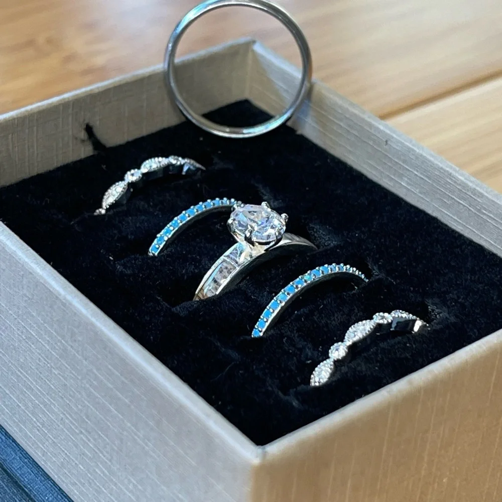 Antler Rings The Magnolia Springs Set. Lab Made Diamond ,Silver 925 ,Turquoise - Picture 5 of 13